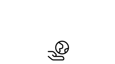 Ein stilisiertes Bild einer Hand die eine Erdkugel in Schwarz auf einem neutralen weißen Hintergrund. 